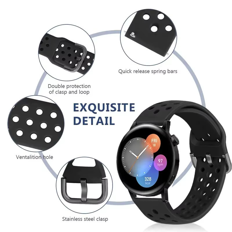 Uhrenarmband Silikon, 20 mm, Schwarz, Unisex - Bild 1