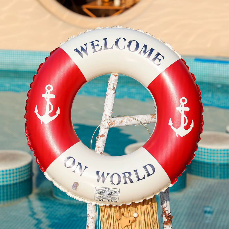 Aufblasbarer Retro-Bootsanker-Schwimmring für Erwachsene in Blau und Rot mit Handlauf - Bild 3