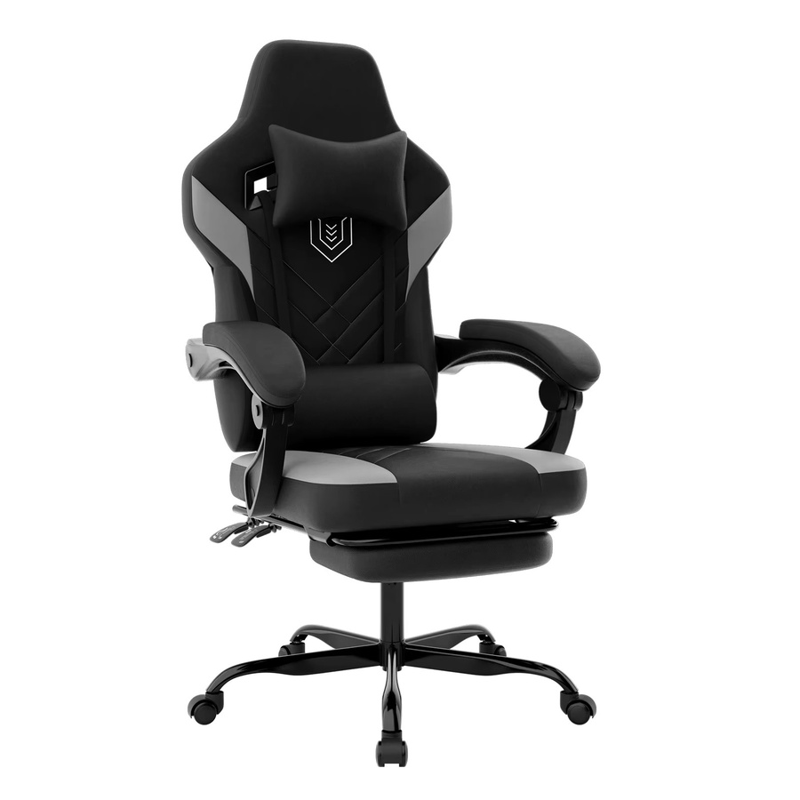 WOTSTA Gaming-Stuhl in Schwarz-Grau, ergonomischer Renncomputerstuhl aus Kunstleder mit Kopfstütze und Armlehnen, höhenverstellbar und 360 Grad drehbar - Bild 4
