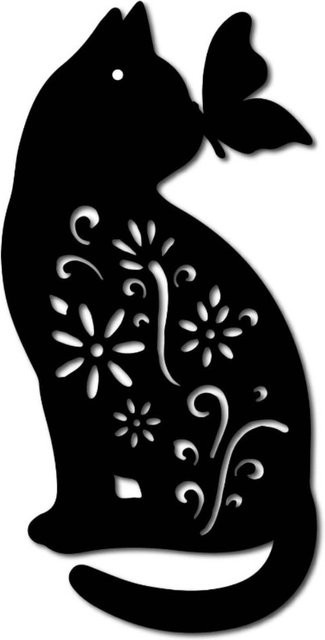 CIFBUY Wandkunst aus Metall in Schwarz mit Katzen- und Schmetterlingsmotiv als hängende Dekoration, Breite: 30,5 cm, Höhe: 15,2 cm, Tiefe: 15,2 cm - Bild 1