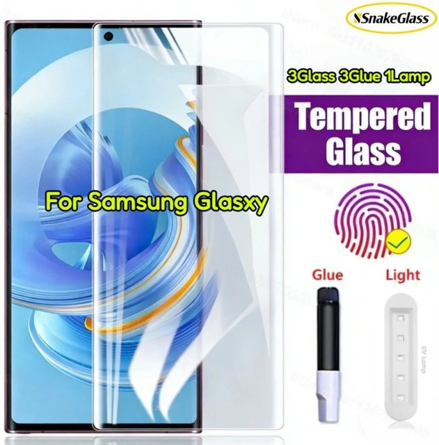 UV-gehärteter Glasfilm Displayschutz für Samsung Galaxy S24 S23 S22 S21 S20 Ultra Plus und Note 20 10 9 8 Ultra, transparent - Bild 1