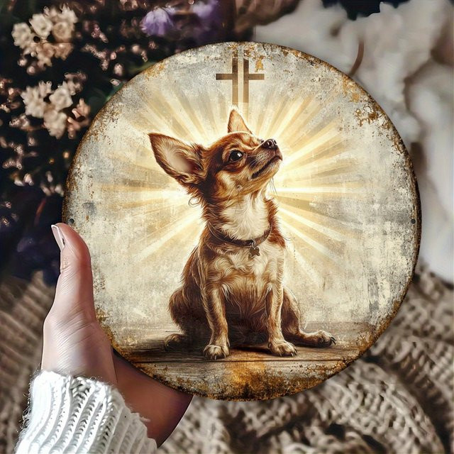 Potdemiel Rundes Metallschild Chihuahua Gebet im Vintage-Stil für deine Wanddekoration, Durchmesser: 20 cm, Mehrfarbig - Bild 1