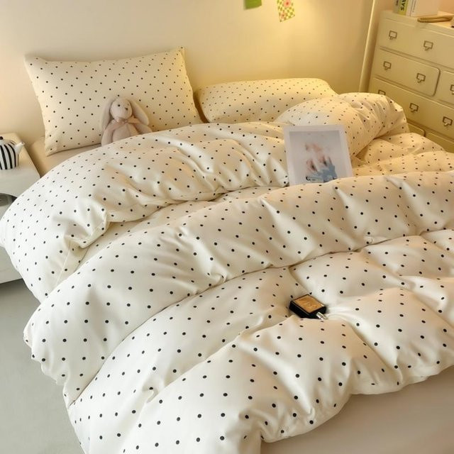 Warmth Home 3-teiliges Satin-Bettwäsche-Set mit Punktmuster in Weiß und Schwarz, B/H: 220 x 220 cm - Bild 1