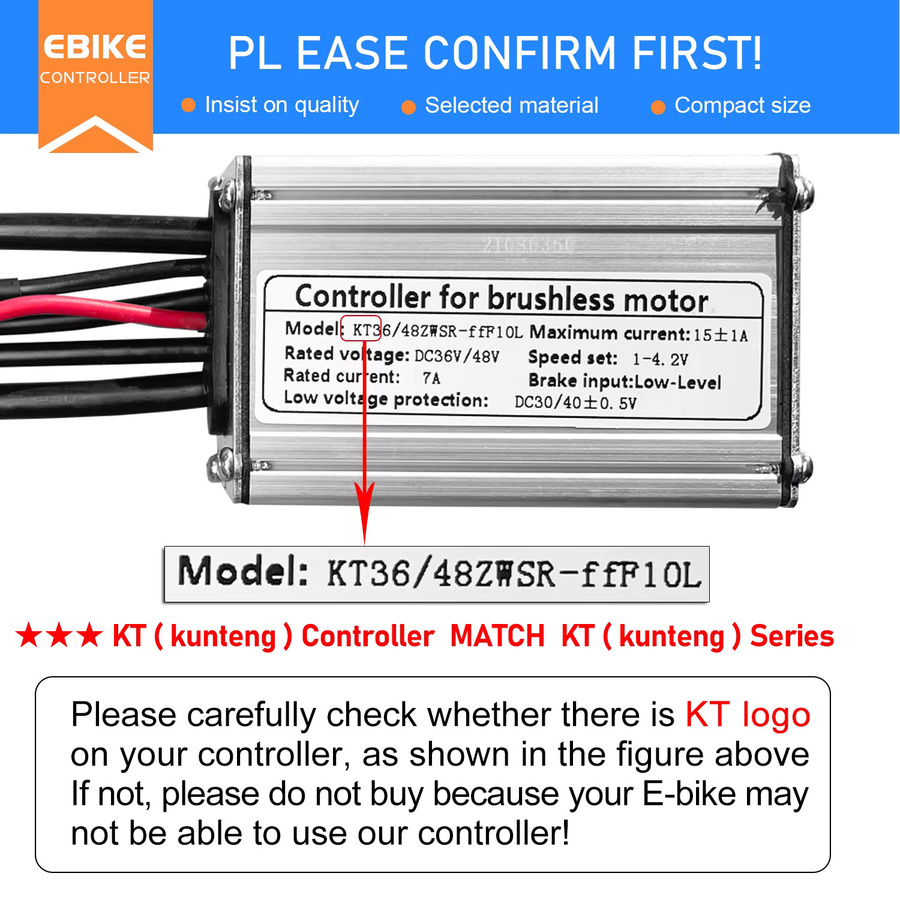KT Wasserdichter bürstenloser Elektrofahrrad-Controller für E-Bike Umrüstsätze, 36V/48V, 2-Pin Buchse, Farben: Rot/Silber - Bild 4