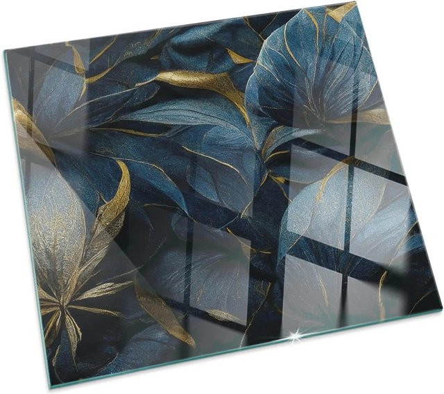Tulup Glasplatte für Kamin mit Blätter-Textur in Marine Blau, B/B/H: 50 x 50 x 0 cm - Bild 1