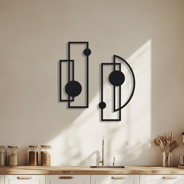 DDPNKL 2er-Set Metall-Wanddekoration in Schwarz, abstrakte und geometrische Wandkunst im minimalistischen Design - Bild 1