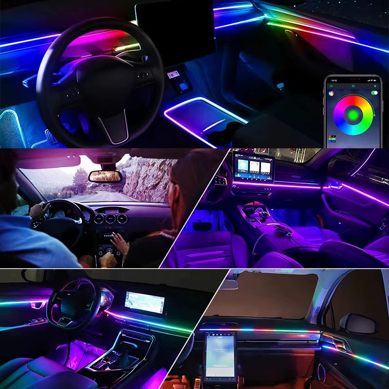 FILIPLI LED Auto-Umgebungsbeleuchtung mit App- und Bluetooth-Steuerung, RGB Neon Flex Lichtstreifen in Multicolour für dekorative Atmosphäre im Fahrzeug - Bild 3