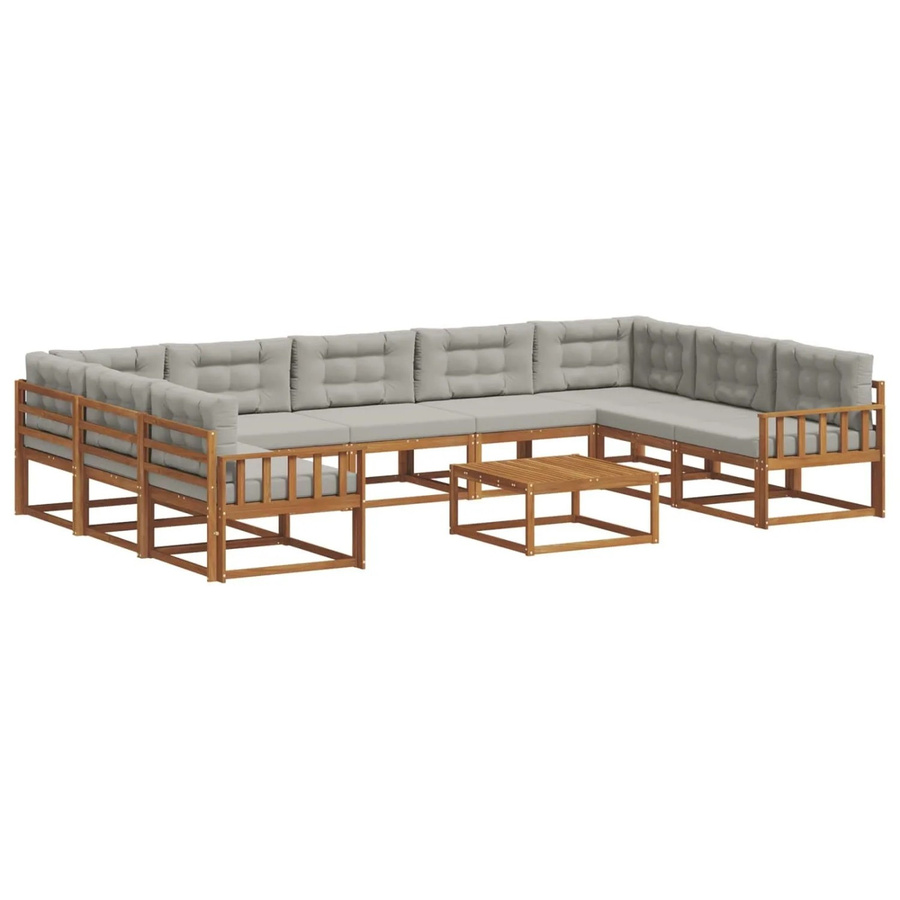 vidaXL Outdoor-Sofagarnitur aus Akazienholz mit 10-teiligem Set und Kissen, Farbe: Natur und Hellgrau - Bild 2