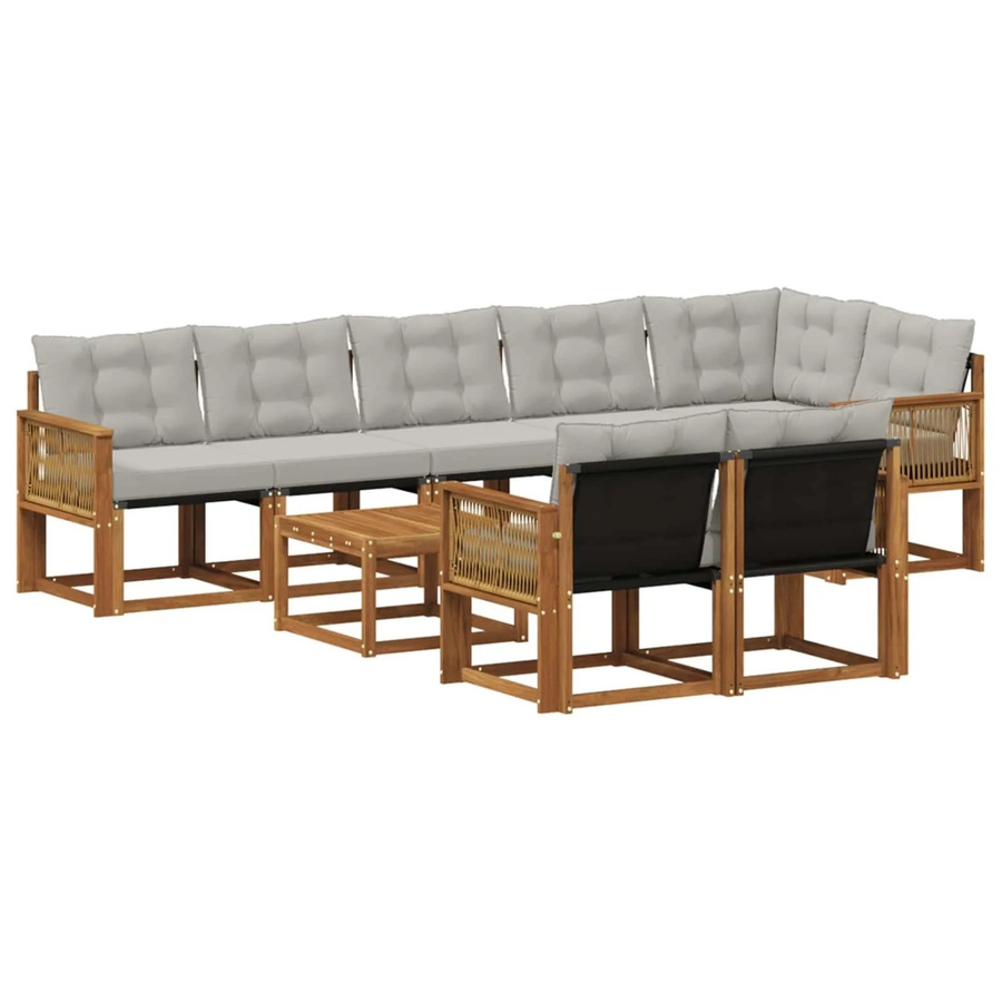vidaXL Outdoor-Sofagarnitur L-Form aus Akazienholz mit 9 Kissen in Natur und Grau - Bild 2