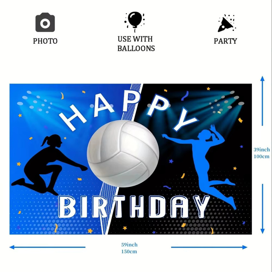 VIKAMA Wandteppich für Volleyball-Geburtstagspartys, sportliche blaue Wanddekoration für Kindergeburtstage, B/H: 73 x 73 cm - Bild 4