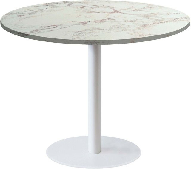 RestooTab Tisch Rome XL rund in Weiß und Braun mit Holz- und Steindekor, Höhe: 75 cm, Durchmesser: 120 cm - Bild 1