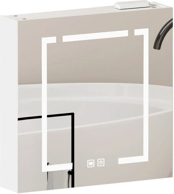 PXloue LED Spiegelschrank in Weiß mit integrierter Beleuchtung und internen Regalen, B/H/T: 60 x 60 x 14 cm - Bild 1