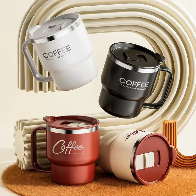 XMSJ Kaffeetasse aus 304 Edelstahl mit Deckel und Griff, 400 ml isolierte Trinktasse aus doppelschichtigem Edelstahl - Bild 4
