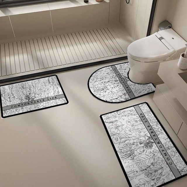 Yiran Furniture Dreiteiliges U-förmiges Badezimmer-Set mit rutschfester Kieselgurmatte in Weiß, B/T: 50 x 55 cm - Bild 1