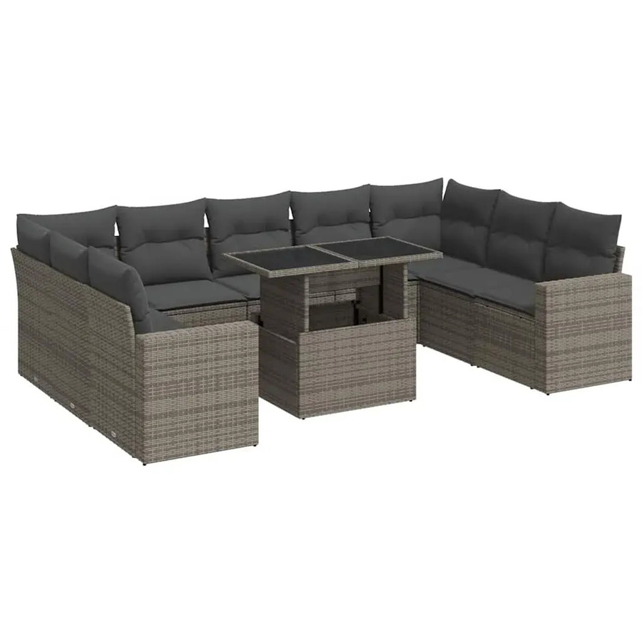 vidaXL 10-tlg. Garten-Sofagarnitur in L-Form aus grauem Poly-Rattan mit Kissen und pulverbeschichtetem Stahlgestell - Bild 2