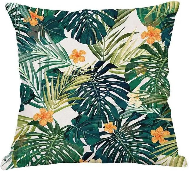 JMG Clothing Kissenbezug mit Retro Blumigem Tropenmuster in Grün, B/H: 50 x 50 cm - Bild 1