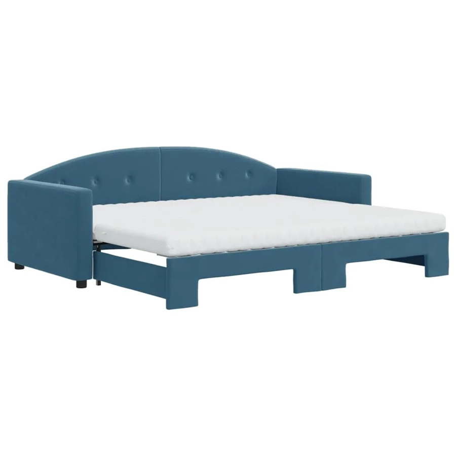 vidaXL Ausziehbares Tagesbett mit Matratze in Blau aus Samt, B/T/H: 90 x 200 cm - Bild 2