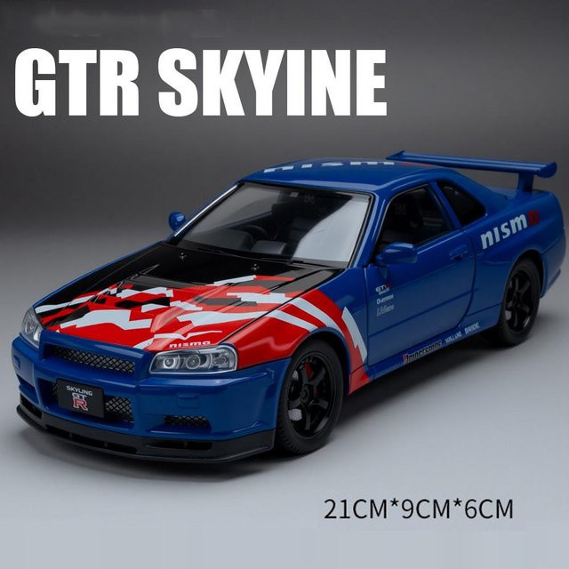 Linyi toy car Gtr-R34 Skyline Die-Cast Legierungsmodelle Spielzeugauto, 1:24, mit Rückziehfunktion, Türen zum Öffnen, ab 14 Jahren - Bild 1