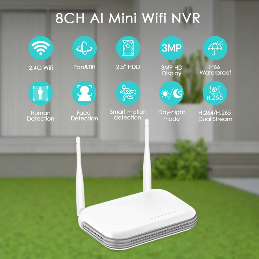BESDER Mini WiFi NVR 8CH H.265 Netzwerk-Videorecorder mit Gesichtserkennung und E-Mail-Benachrichtigung, kompatibel mit XMEYE und ICSee App, Weiß - Bild 3