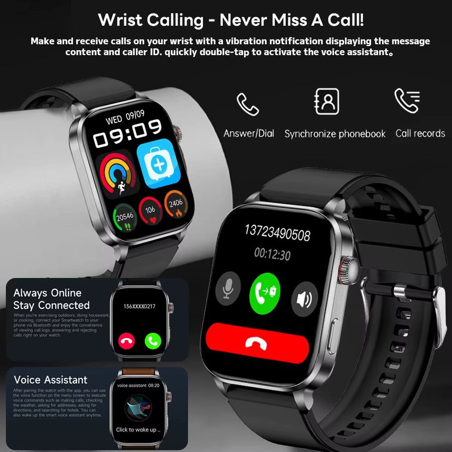 ChiBear Smartwatch mit Lasertherapie und EKG-Überwachung für Männer und Frauen, Bluetooth-Anruf, Schwarz oder Rot - Bild 4