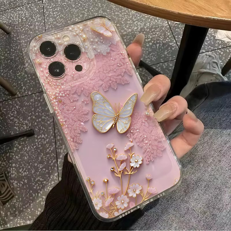 Rosa Handyhülle mit Spitze und Schmetterling für Samsung Galaxy S25 S24 S23 S22 A55 A54 A36 A35 A16 A15 A06 FE Ultra Plus Cover - Bild 4