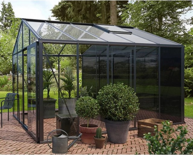 Bloomcabin Gewächshaus Klassik mit integriertem Stauraum und Sicherheitsglas in Anthrazit Schwarz - Bild 1
