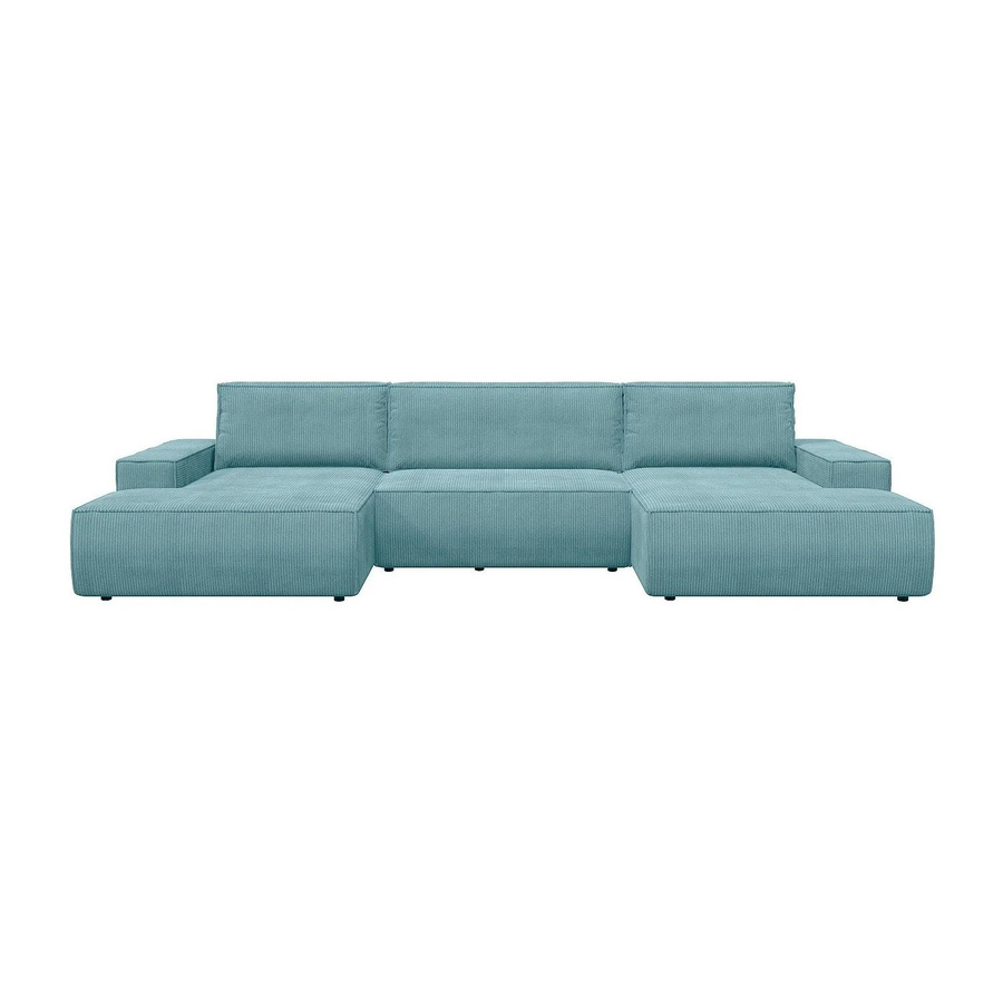 Vente-unique Schlafsofa Amelia in Türkisblau mit Cord-Bezug und Armlehnen, Breite: 358 cm - Bild 2