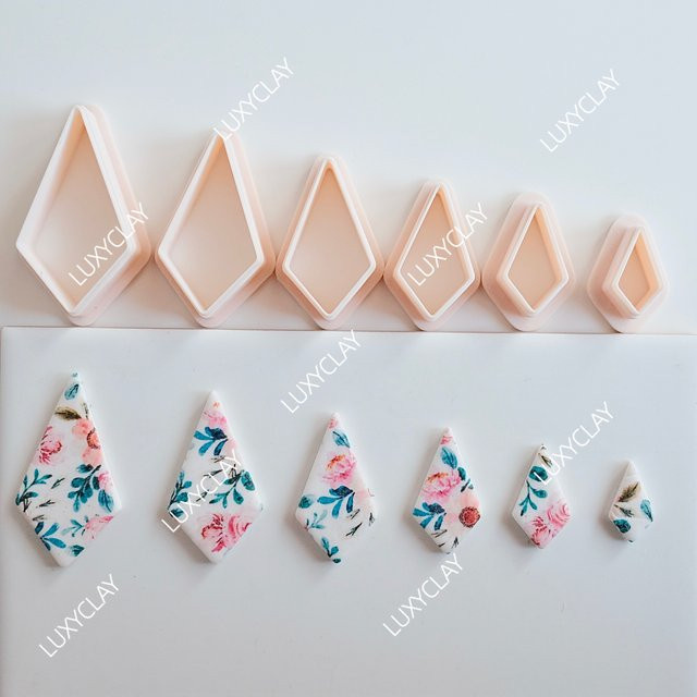 6er Set Diamantförmige Polymer-Tonformen aus Kunststoff in Weiß für die Schmuckherstellung und Ohrringe - Bild 1
