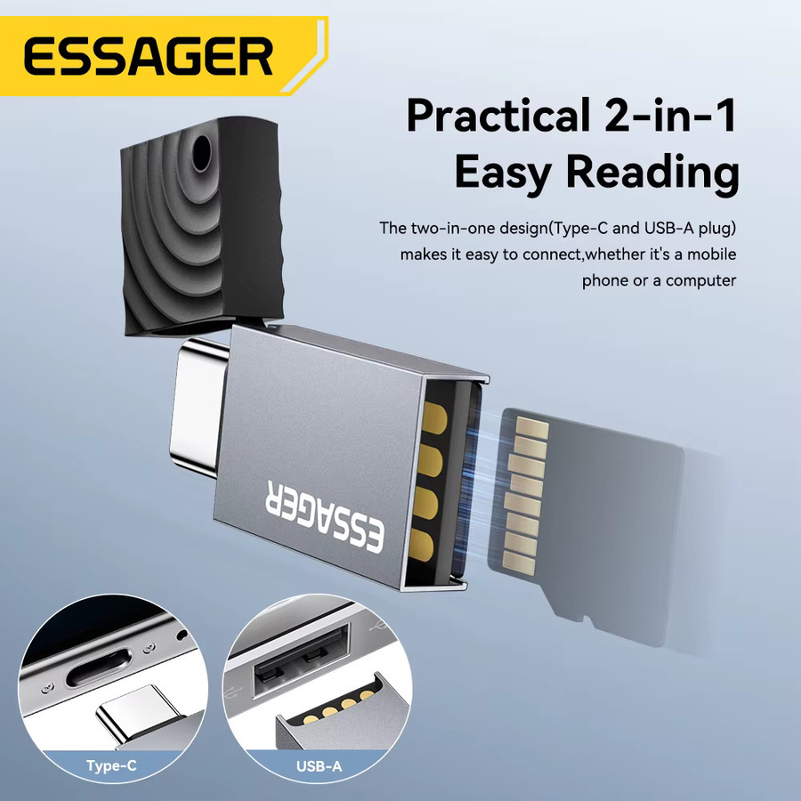 Essager 2-in-1 USB-Kartenleser für Micro SD und TF-Karten, USB-A zu SD-Kartenleser in Grau - Bild 2