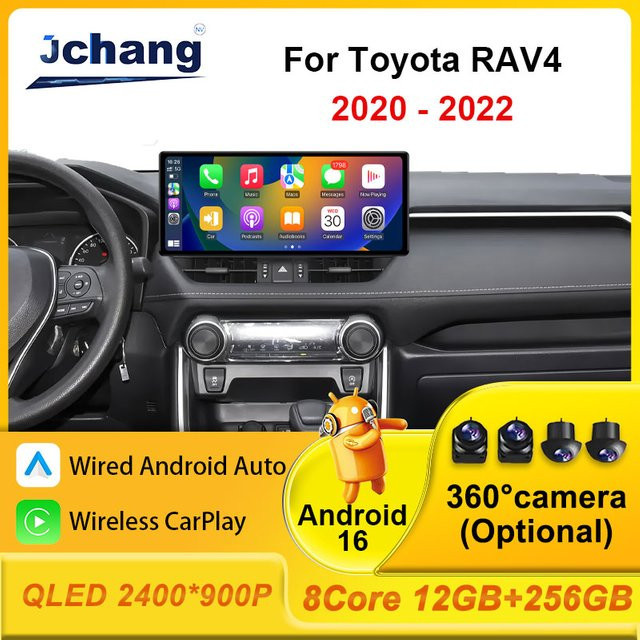 JChangNV Android Auto Multimedia-Videoplayer für Toyota RAV4 2020 - 2022, Kabelloses CarPlay Autoradio mit GPS-Navigation, WLAN, 4G und Bluetooth, Schwarz - Bild 1