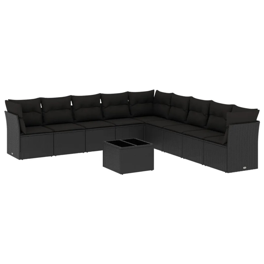 vidaXL 10-tlg. Garten-Sofagarnitur in L-Form aus schwarzem PE-Rattan mit Sitzkissen und Stauraum - Bild 2