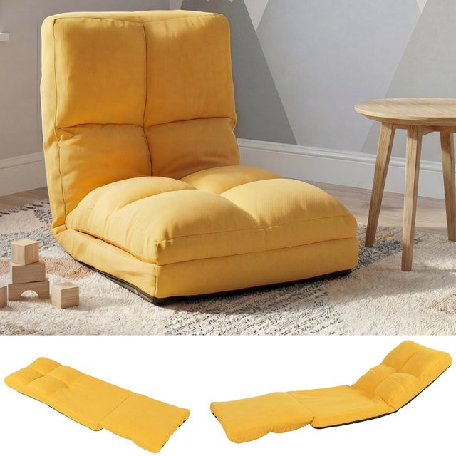 MCW Bodensessel MCW-N45 Schlafsessel Klappsessel aus Samt mit Stahlrahmen in Gelb, B/T/H: 170 x 63 x 58 cm - Bild 1