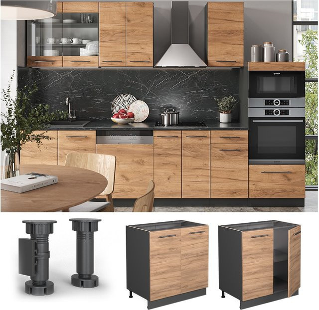 Vicco Küchenunterschrank Fame-Line Anthrazit Eiche mit Drehtür und Einlegeboden B/T/H: 80 x 52 x 82 cm - Bild 1