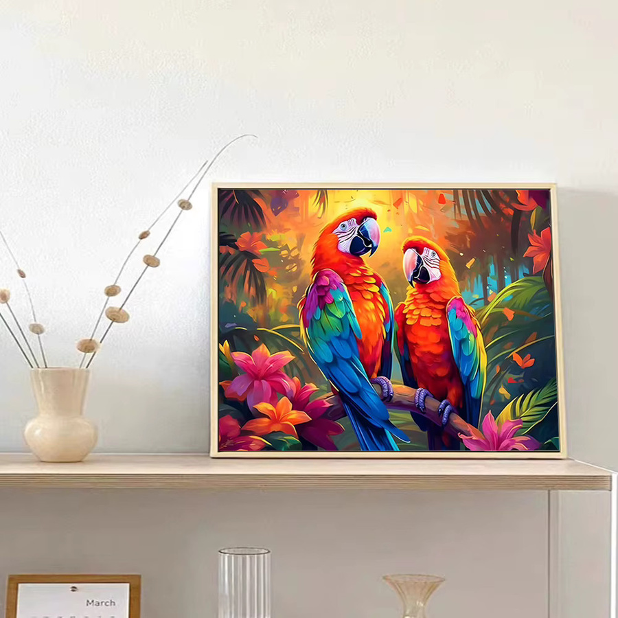 EverShine 5D Kreuzstich Set Papagei mit Blumen auf Leinwand, Mehrfarbig, B/H: 40,0 x 30,0 cm - Bild 3