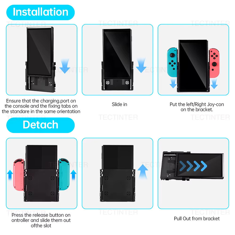 TECTINTER Vertikale Halterung und Grip Flip Controller für Nintendo Switch und OLED in Schwarz - Bild 3