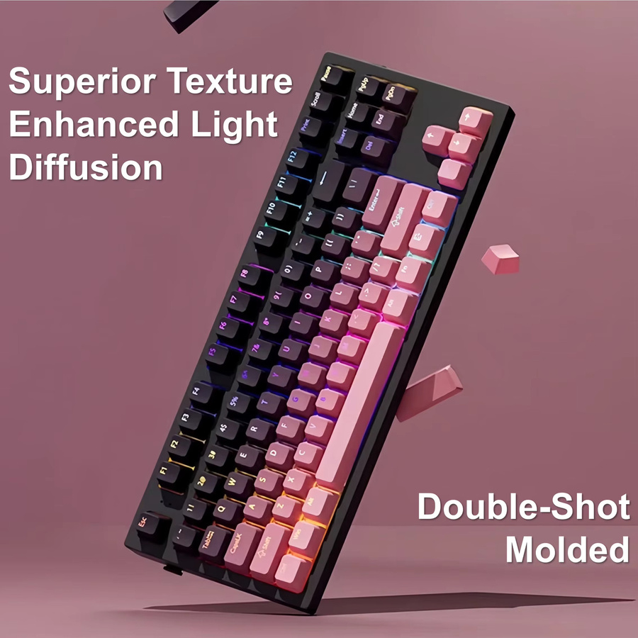 Oeny 135-Tasten Tastenkappen-Set mit Gradient-Effekt, PBT Double-Shot OEM-Profil für mechanische Gaming-Tastaturen, Schwarz/Mehrfarbig - Bild 3