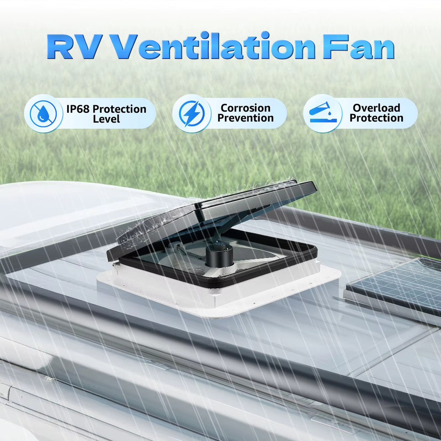 CE-Dachlüftungsventilator aus Edelstahl mit LED-Licht und Insektenschutz für Wohnmobil und Wohnwagen, Farbe: Silber/Weiß, B/T: 28 x 28 cm - Bild 3