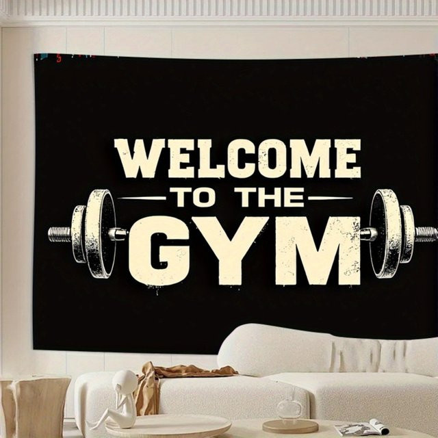 VIKAMA Wandteppich Welcome To The Gym im Retro-Industriedesign, Schwarz, B: 40 cm, H: 40 cm - Bild 1