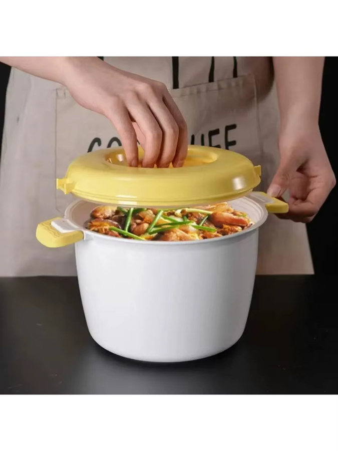 FEB.WIND Tragbarer Mikrowellen-Reiskocher und Dampfgarer mit Lunch Box Funktion in Gelb und Weiß aus Kunststoff - Bild 3