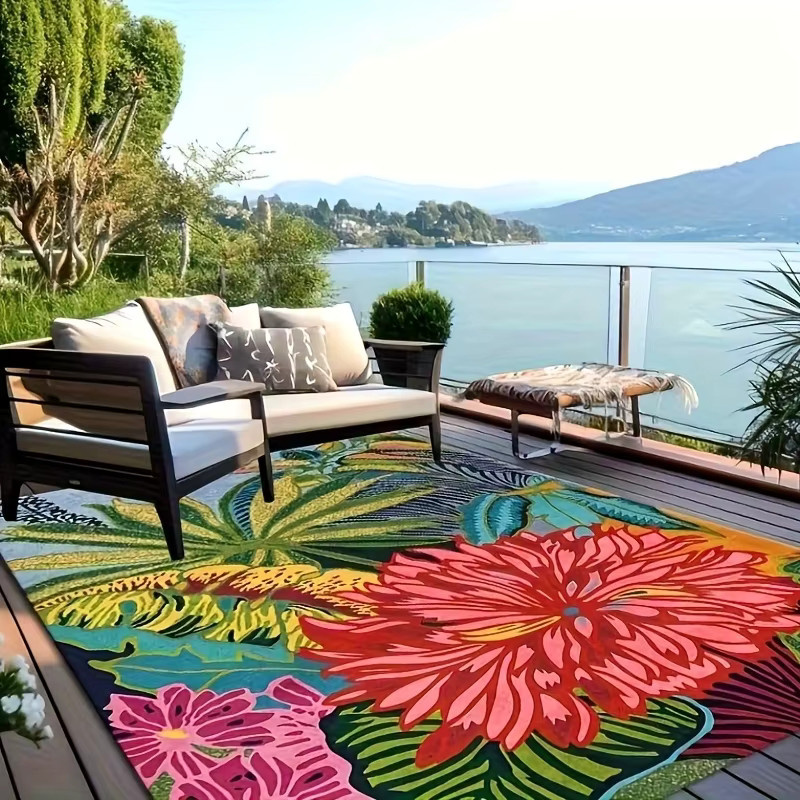 VIKAMA Outdoor-Teppich mit floralem Tropen-Design, pflegeleicht, Mehrfarbig, B/T: 120 x 80 cm - Bild 2