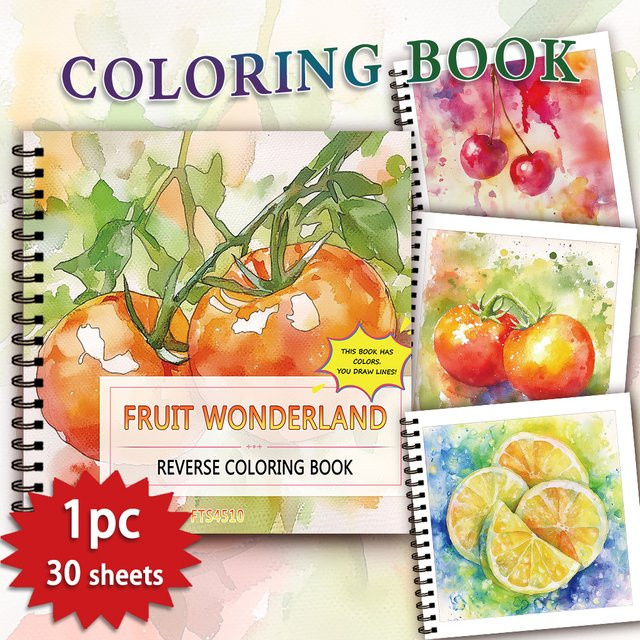 Aquarell-Malbuch mit Gemüse und Obst Motiven, 30 dicke Seiten mit 100 g/m2 Papier, Mehrfarbig - Bild 1