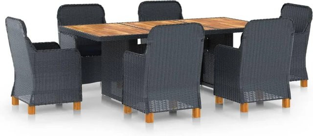 vidaXL 7-tlg Garten-Essgruppe aus Poly Rattan und Akazienholz in Dunkelgrau Modell 4 - Bild 1