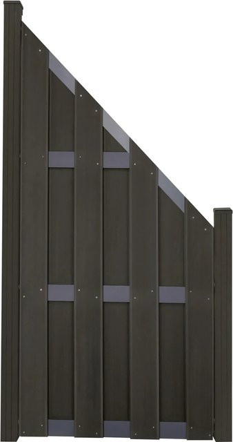 GroJa Fertigzaun schräg DB703 mit Querriegeln und Lamellen aus BPC in Anthrazit, Höhe: 84,3 cm, Breite: 180 cm, Tiefe: 90 cm - Bild 1