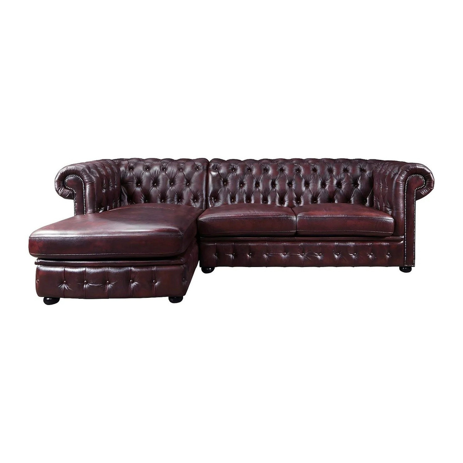 Vente-unique Chesterfield Ecksofa Brenton aus Büffelleder in Bordeaux Rotbraun, Breite: 274 cm - Bild 2
