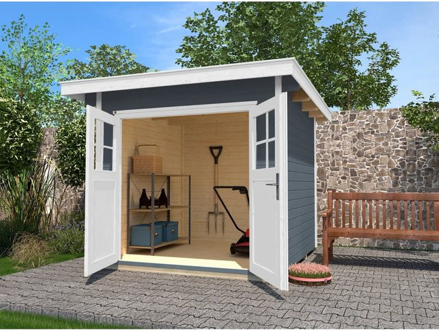WEKA Gartenhaus aus Massivholz mit Flachdach in Grau, B/H/T: 354 x 224 x 311 cm - Bild 1