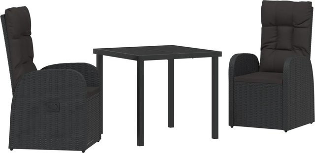 vidaXL Garten Essgruppe 3-teilig aus Poly Rattan und Stahl in Schwarz mit Glasplatte und Kissen - Bild 1