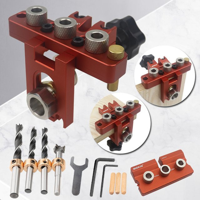 MOKIN 3-in-1 Dübellehren-Set für die Holzbearbeitung in Rot - Bild 1