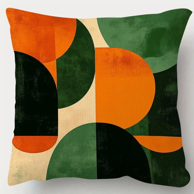 Delampa Kissenbezug Mid-Century Modern in Grün Orange Schwarz, B/B/B: 18 x 18 x 18 cm - Bild 1