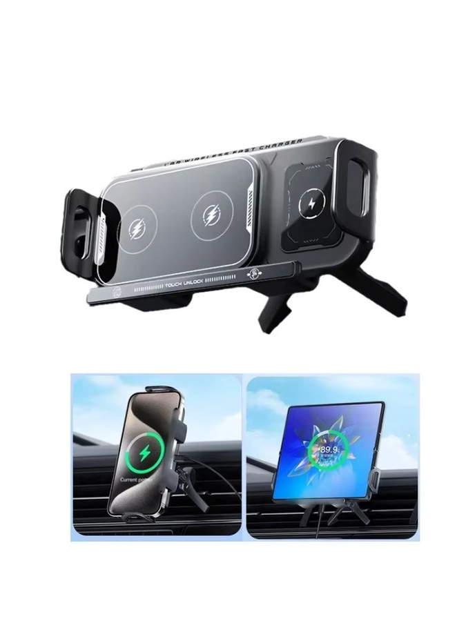 VIKEFON Universal Autotelefon-Halterung mit 15 W kabellosem Ladegerät und 360 Grad Rotationshalterung für das Lüftungsgitter, Schwarz - Bild 6