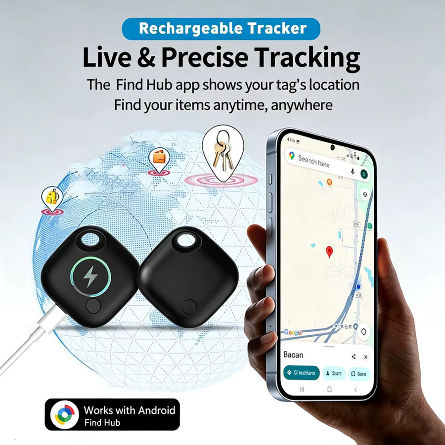 USB-wiederaufladbarer Anti-Verlust-Tracker in Schwarz, kompatibel mit der Google Find My Device App für Schlüssel, Geldbörsen und Gepäck - Bild 6